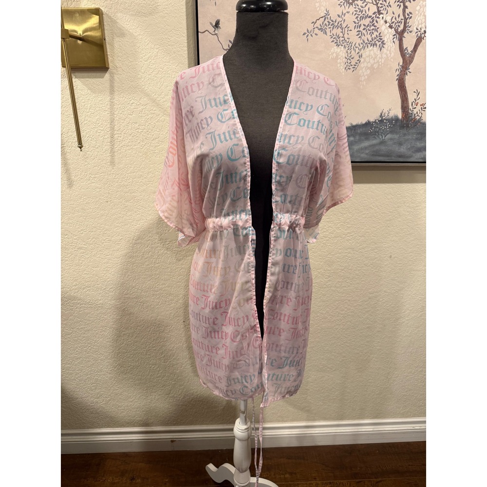 Juicy Couture Pink Pastel Rainbow Logo Swim Cover Up Kimono‎ One Size RN105797
